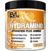 Evlution Hydramino bottle in Orange Mango flavor aids quick hydration after workouts