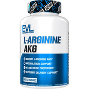 Evlution L-Arginine AKG capsules for vasodilation support and nutrient delivery.