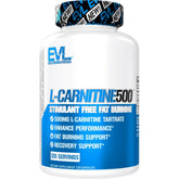 EVLution L-Carnitine 500mg bottle-front view showing label and dose details for easy use