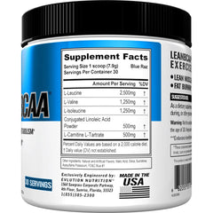 EVLUTION Lean BCAA with CLA and carnitine ingredients close-up.