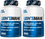 Evlution Lion's Mane capsules bottle supports focus and mental clarity.