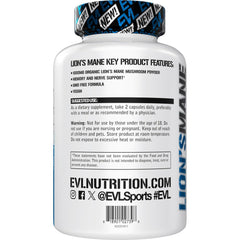 EVLUTION Lion’s Mane packaging highlights vegan, non-GMO formula.