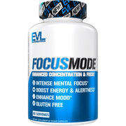 Evlution Nutrition bottle front showing FocusMode formula for sustained study focus.