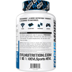 Evlution Nutrition ingredients graphic featuring caffeine and L-Theanine for focus support.