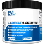 EVLUTION Nutrition L-Arginine + L-Citrulline bottle closeup for nitric oxide support during workouts