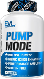 EVL PumpMode bottle front highlighting the nitric oxide formula for intense pumps