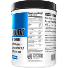Evlution Recover Mode blue raz scoop beside shaker enhances post-workout mixing.
