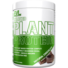 Evlution Stacked Plant Protein bottle showing vegan protein for everyday energy.