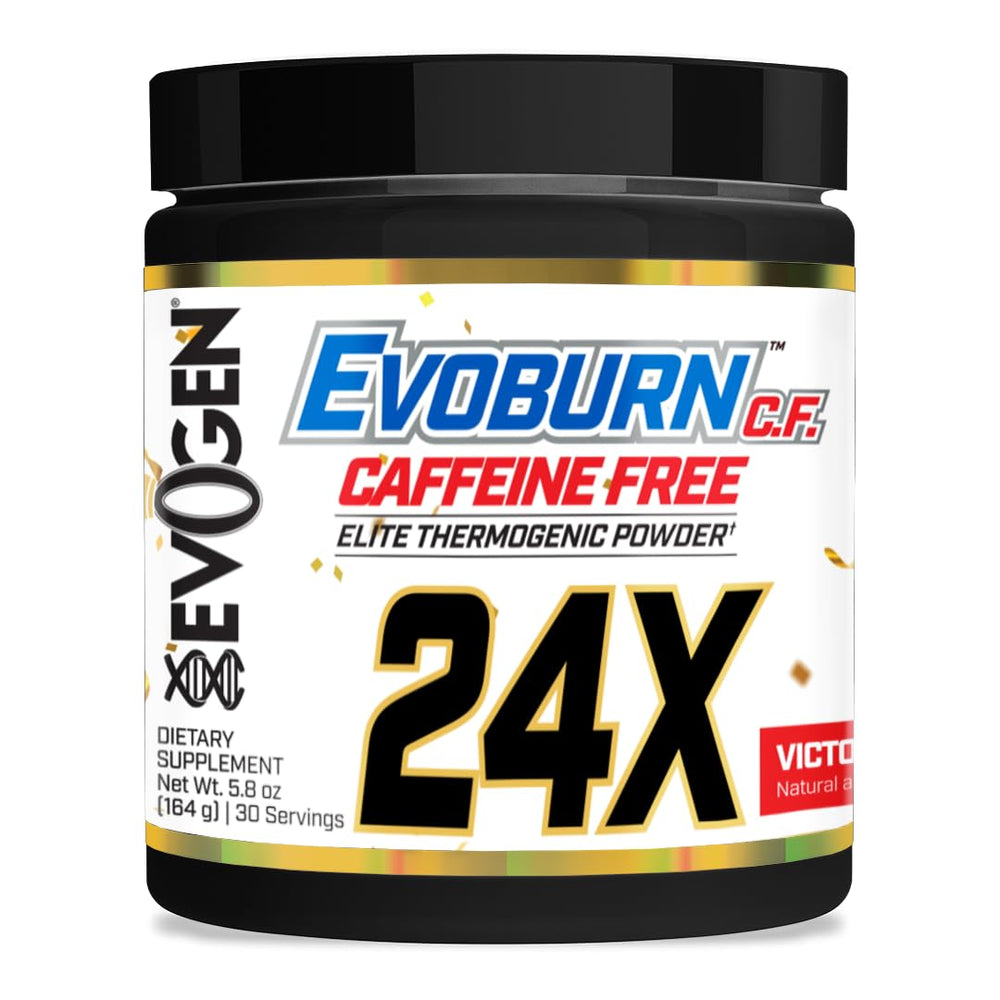 Evogen Evoburn bottle closeup for caffeine-free energy and focus.