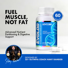 Evogen Evolog bottle pour shot illustrating convenient serving on high carb days.