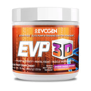 Evogen EVP 3D orange powder bottle, sugar-free pre-workout for focused training.