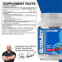 Evogen GlycoJect bottle showcasing cherry formula aiding recovery and steady energy.
