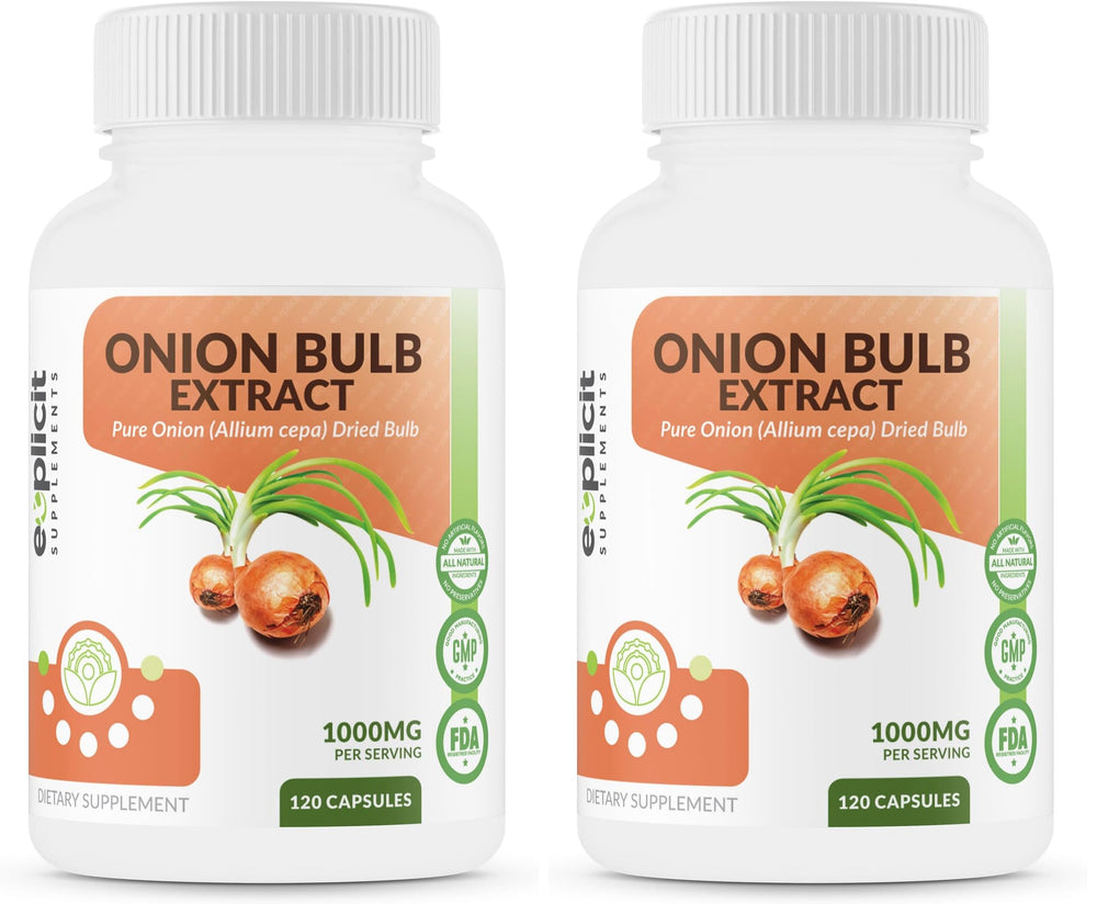 eXplicit Supplements All Natural Onion Extract bottle cap demonstrates convenient daily use for wellness