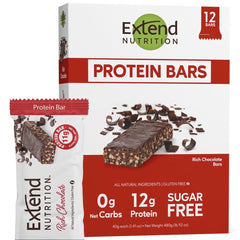 Extend Bar rich chocolate bar on plate, ideal post-workout protein boost