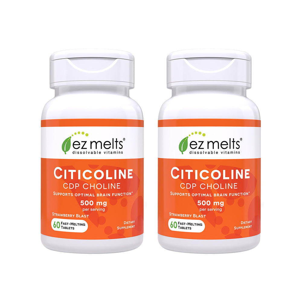 EZ Melts Citicoline front packaging shows Strawberry Blast flavor for easy daily brain support.