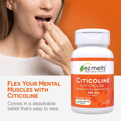 EZ Melts Citicoline Strawberry Blast flavor - vibrant tablet for enjoyable daily brain support.