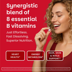 EZ Melts dissolvable B-Complex tablets dissolving to show quick melt action.