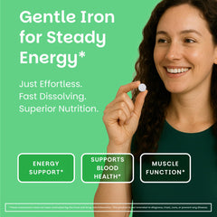 EZ Melts Iron orange-flavored tablet supports iron intake with vitamin C for absorption.