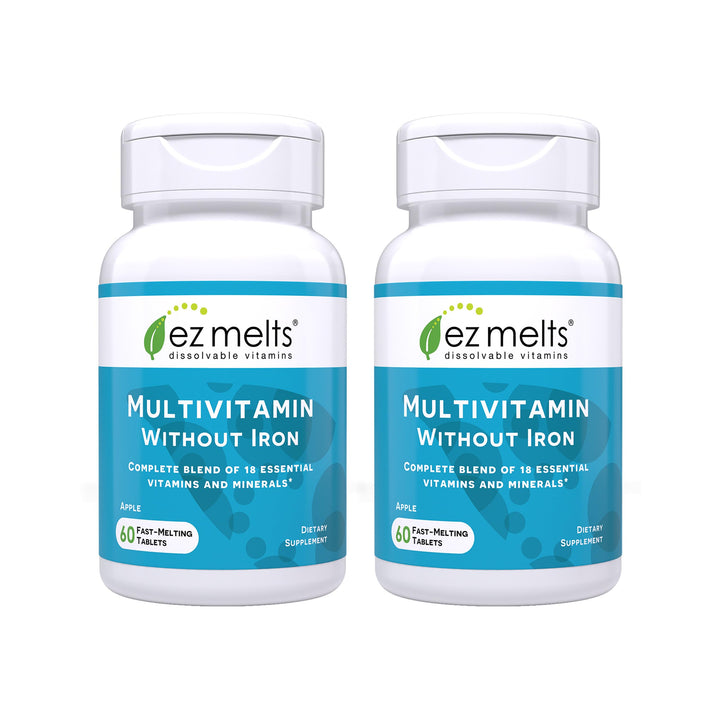 EZ Melts Multivitamin sin hierro, tableta disoluble para tomar sin agua o masticar.