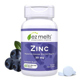 EZ Melts Zinc bottle front with blueberries highlighting easy daily immune support