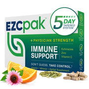 EZC Pak 5-day tapered immune pack shown for clear daily dosing routine.