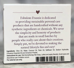 Fabulous Frannie Cinnamon soap gift set pack highlighting vegan, pure essential oils and bundle value for gifting.