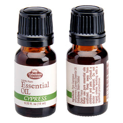 Fabulous Frannie Cypress essential oil bottle close-up shows undiluted content ideal for aromatherapy prep.