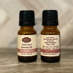 Fabulous Frannie Palmarosa essential oil in amber bottle for safe storage and purity.