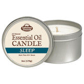 Fabulous Frannie Sleep travel tin candle close-up label with calming soy blend