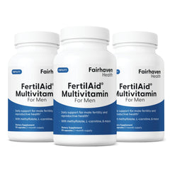 Fairhaven Health FertilAid for Men bottle front shows two-in-one fertility support.