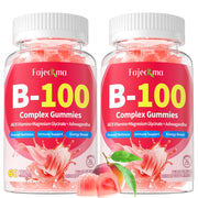 Fajeckma bottle close-up showing vegan B-100 gummies for energy support
