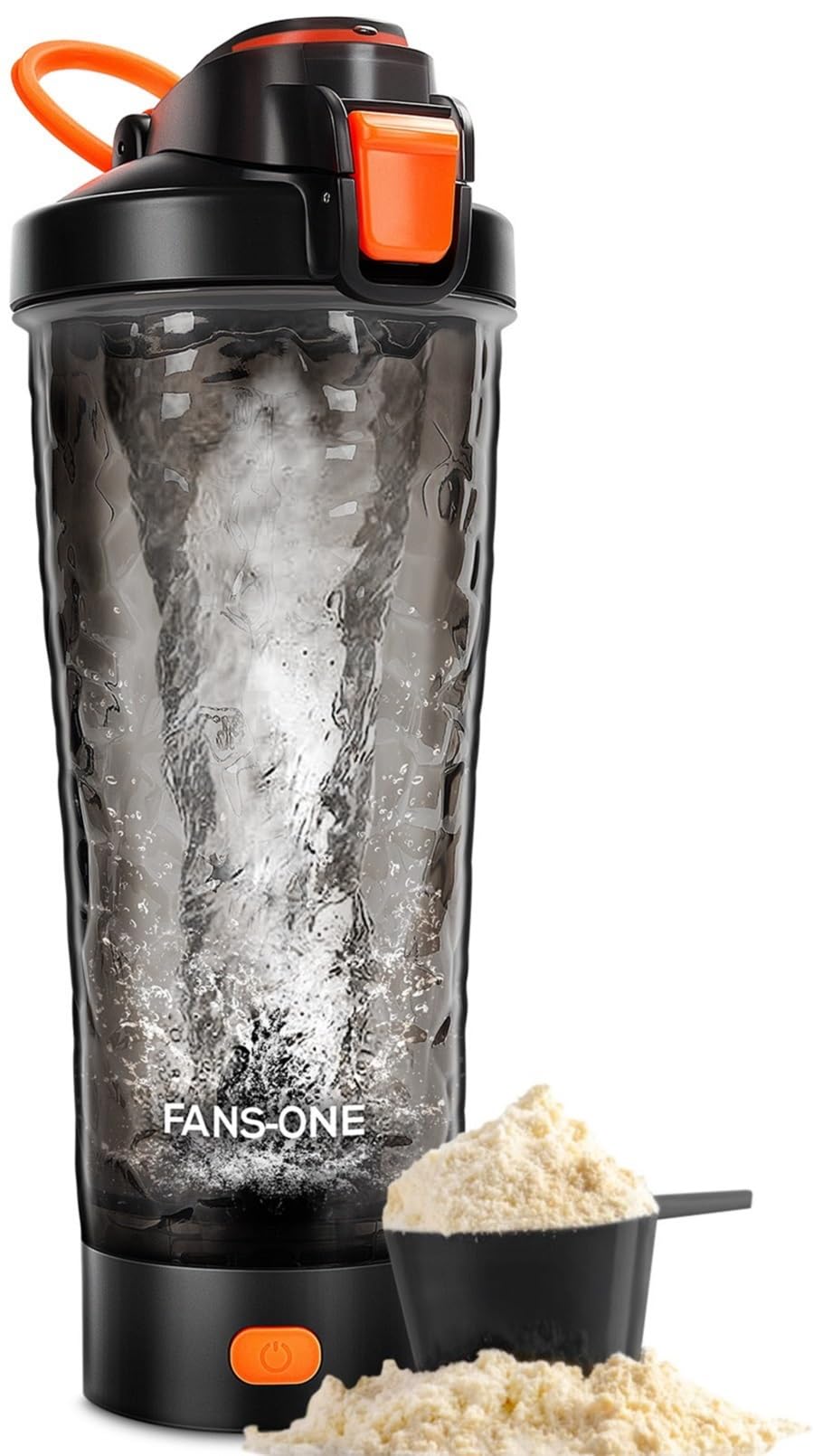 FANS-ONE 24oz electric shaker cap close-up showing leak-proof design for travel.