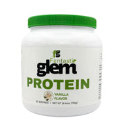 Fantastic Glem vanilla protein powder container highlights a 750g jar.