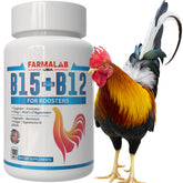 Farmalab B12 B15 for Roosters bottle packshot shows compact tablets for easy dosing.