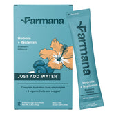 Farmana low sodium electrolyte drink mix in blueberry hibiscus pouch for refreshing post-workout hydration