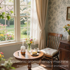 Soft warm white light from the diffuser creates cozy atmosphere