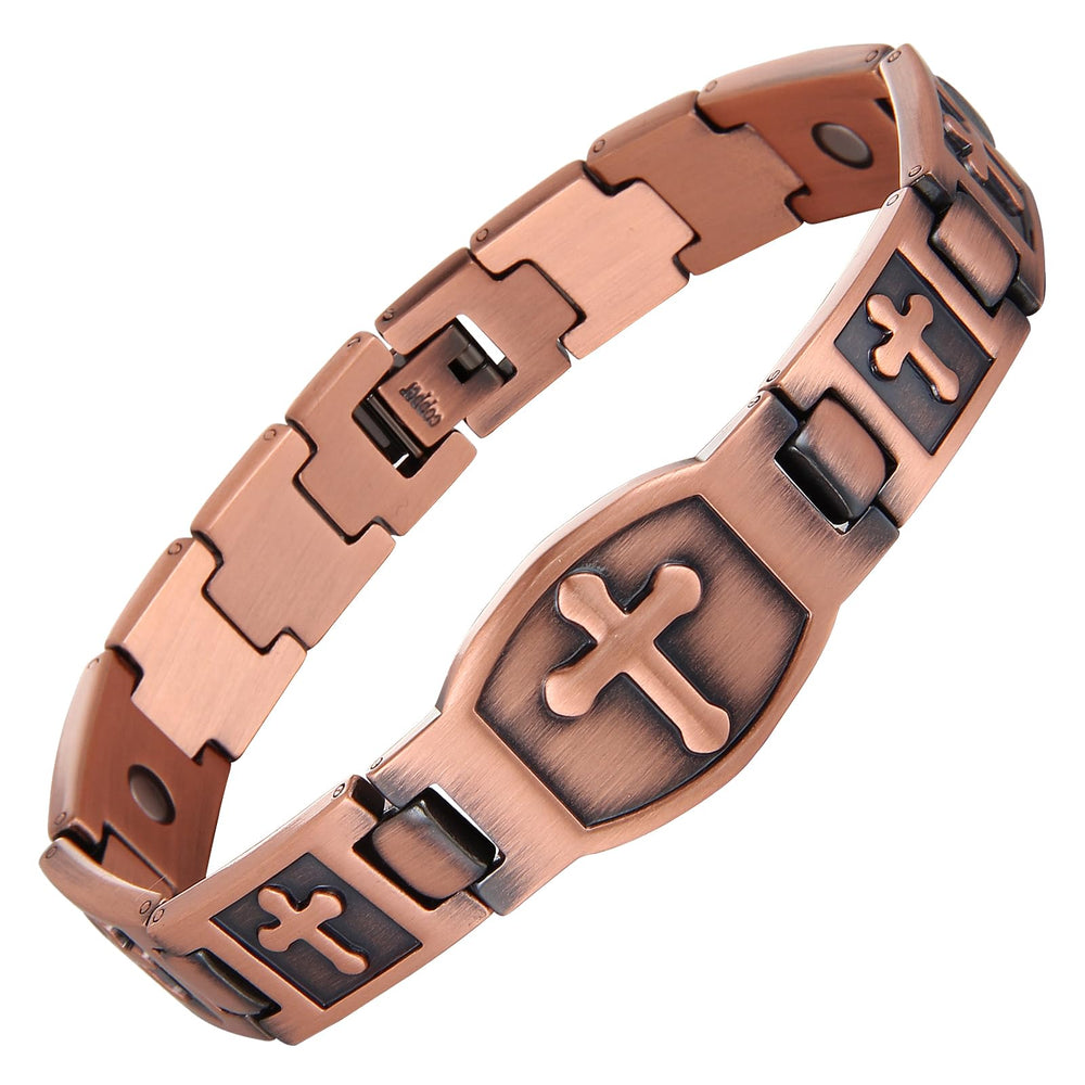 Fashtour copper bracelet for men with cross design, durable daily wear.