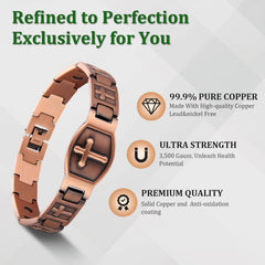 Fashtour copper bracelet close-up with magnets, potential support for balance and well-being.