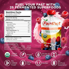 FastBlast USDA organic fruit snack in banana-berry, rich in natural nutrients.