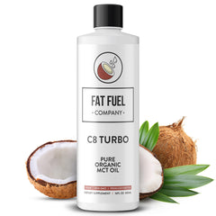 Fat Fuel C8 MCT Oil bottle providing quick, clean energy for daily focus.