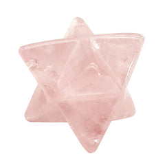 Favoramulet rose quartz merkaba star held in palm highlighting compact size and presence.