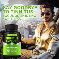 FDNM Tinnitus Relief bottle back with ingredients and usage guidance