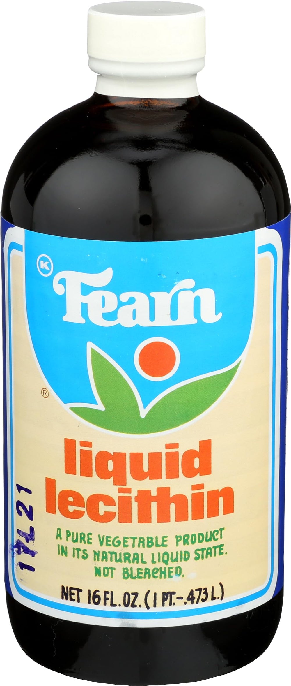 Fearn Liquid Lecithin bottle with label closeup, ideal for emulsifying recipes.