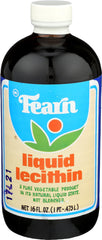 Fearn Liquid Lecithin bottle with label closeup, ideal for emulsifying recipes.