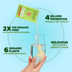 Feel Goods Gut Guardian lemon-ginger powder dissolving for a refreshing drink.