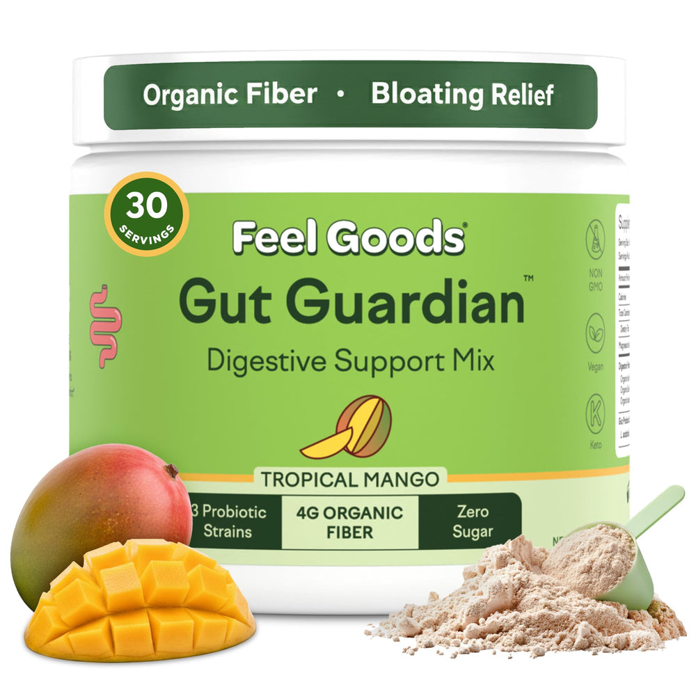 Feel Goods Gut Guardian tropical mango tub for convenient daily digestive support.