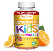 Feel Great Kids D3 1000 IU bottle front view supports bone health.