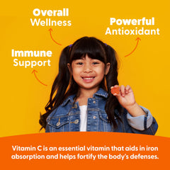 Two gummies per day serving for kids aged 4+ in a bright orange flavor.