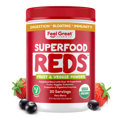 The Feel Great Organic Reds beet root powder adds vibrant color to smoothies.