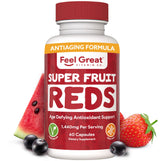 Feel Great Vitamins Superfruit Reds bottle with 60 capsules for daily antioxidant support.